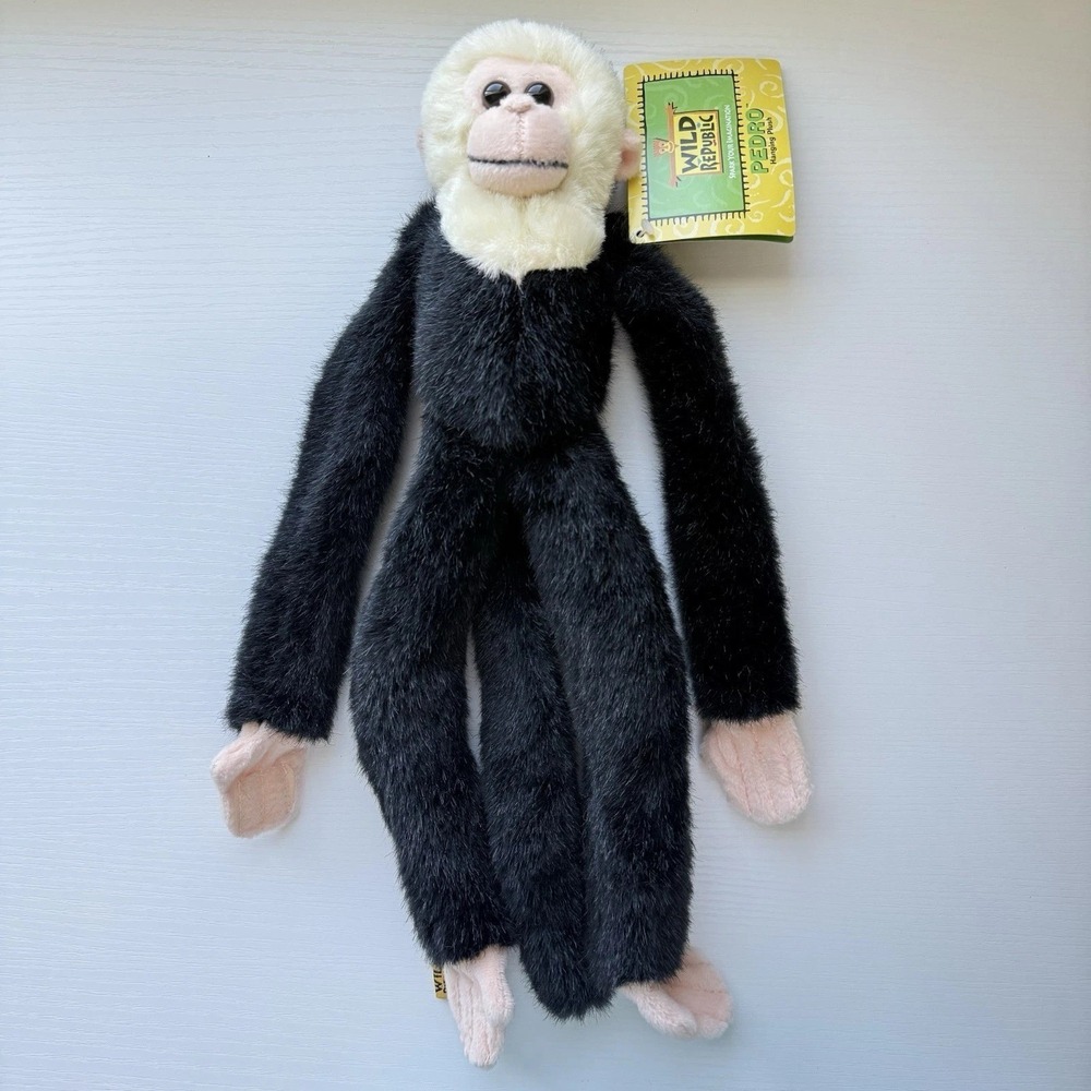 Vintage 2003 Wild Republic Pedro Black Capuchin Monkey Hanging Plush Toy 17"